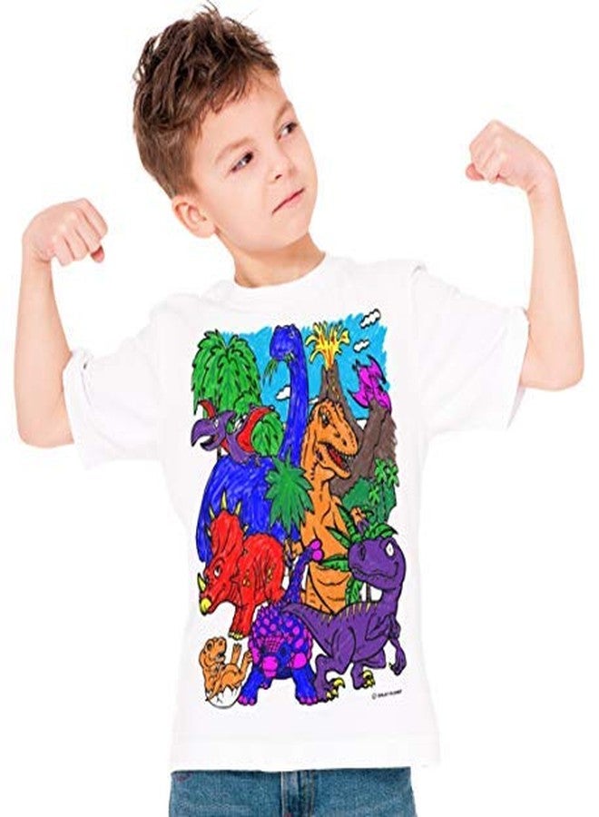Splat Planet Dinosaur T-Shirt with 10 Non-Toxic Washable Magic Pens - Color in, Wash Out, Color in Again (Age 5-6) White - Image 4